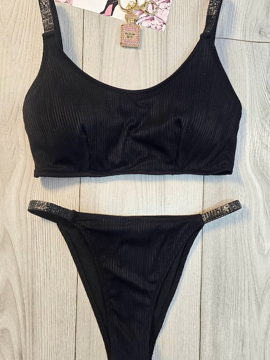 Set Bikini Sutien Sport Cu Burete Detașabil & Brazilia Negru