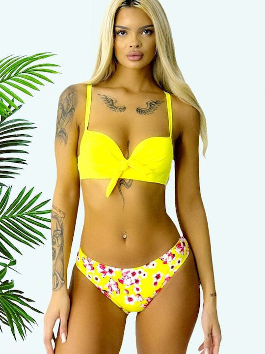 Set Bikini Push Up Brazil Floral Yellow