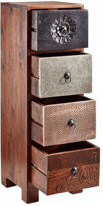 Sideboard Denton 1520 made of Solid Wood & Metal with Drawers Black Velvet-Black Metal 30x30x90cm