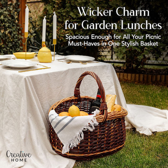 Creative Decorative Basket Wicker with Handles Beige 43x33x40cm