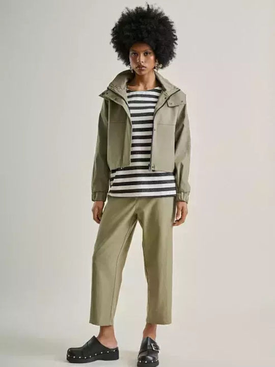 High Waist Women's Jean Trousers in Regular Fit Green