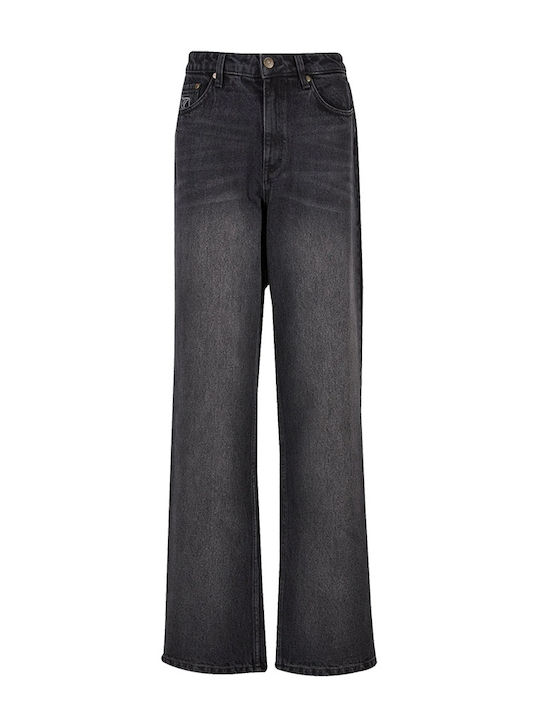 Women's Jean Trousers Mid Rise in Straight Line Black