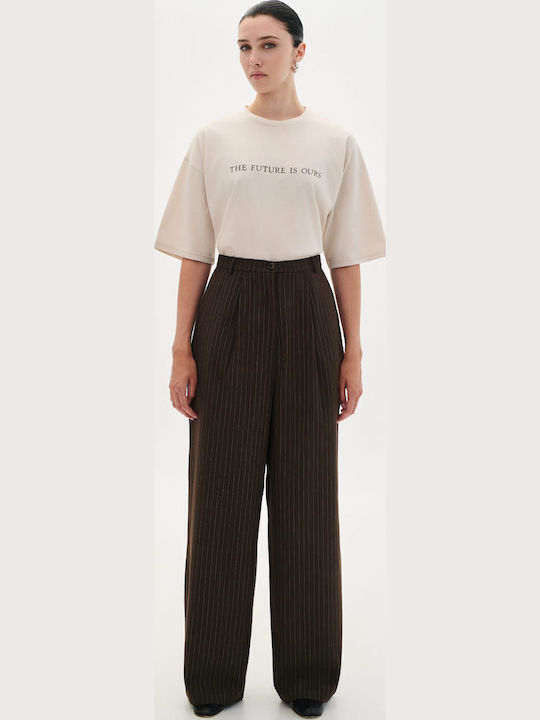 Damen Stoff Hose Gestreift Brown