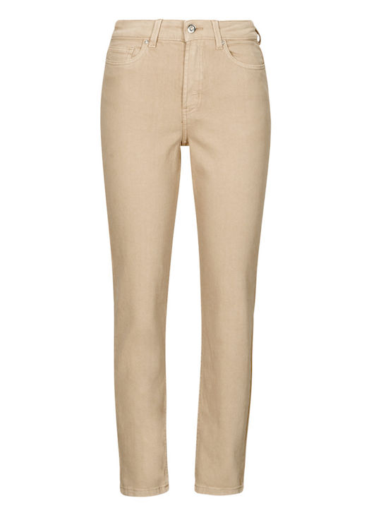 Emily High Waist Women's Jean Trousers in Slim Fit Beige