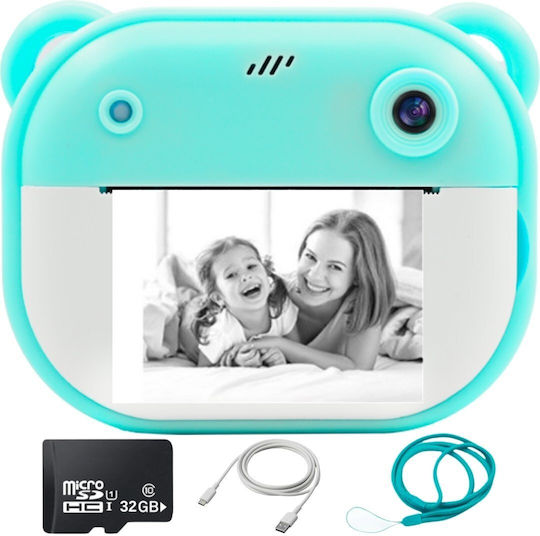Smartic Cameră Pentru Copii Hd 1080p Rezoluție Baterie 1200mah Ecran 2.0 Inch Card Memorie 32 Gb Funcție Imprimare Instant Jocuri Incorporate Mp3 Mod Selfie Usb Type-c Turcoaz