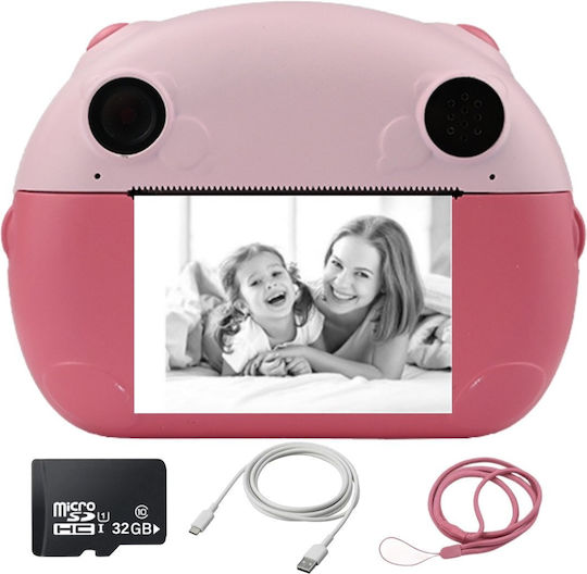Cameră Pentru Copii Smartic Hd 1080p Rezoluție Baterie 1000mah Ecran 2.0 Inch Card Memorie 32 Gb Funcție Imprimare Instantanee Jocuri Incorporate Mp3 Mod Selfie Usb Type-c Roz