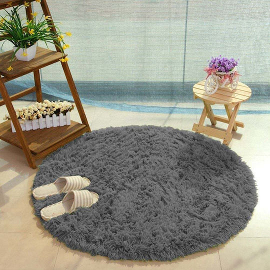 Strado Carpets Αντιολισθητικό Χαλί Στρογγυλό Shaggy Dark Grey Φ80cm