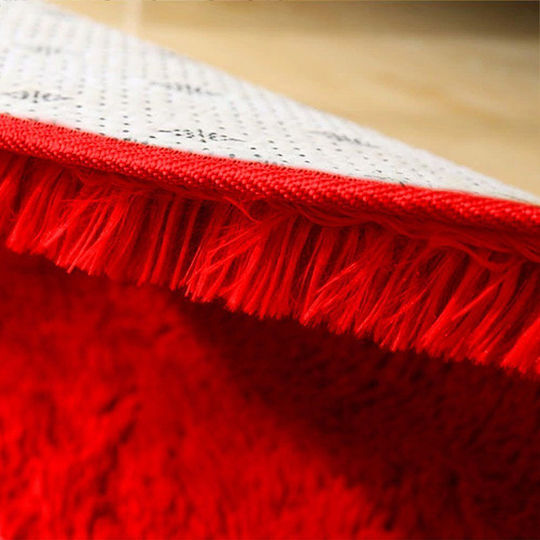 Strado Carpets Rutschfest Teppich Rund Zottelig Synthetisch,Polyester/Cotton/Leather Rot