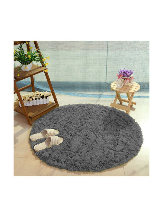 Strado Carpets Anti-slip Rug Round Shaggy Grey
