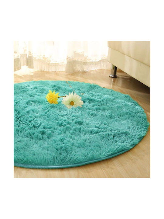 Strado Carpets Anti-slip Rug Round Shaggy Turquoise