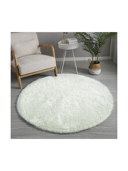 Strado Χαλί Στρογγυλό Shaggy White Lime Φ120cm