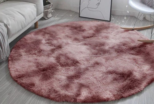 Strado Carpets Teppich Rund Zottelig Synthetisch,Polyester/Cotton/Leather Pink