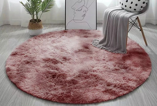 Strado Carpets Teppich Rund Zottelig Synthetisch,Polyester/Cotton/Leather Pink
