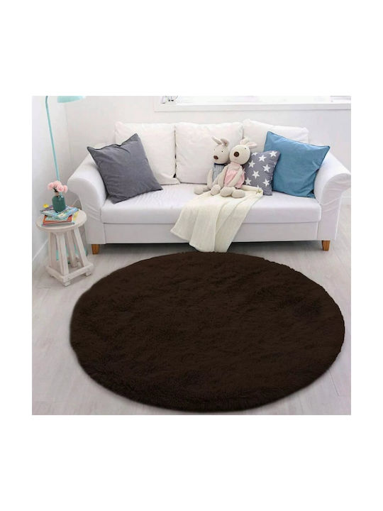 Strado Carpets Rug Round Shaggy Dark Brown