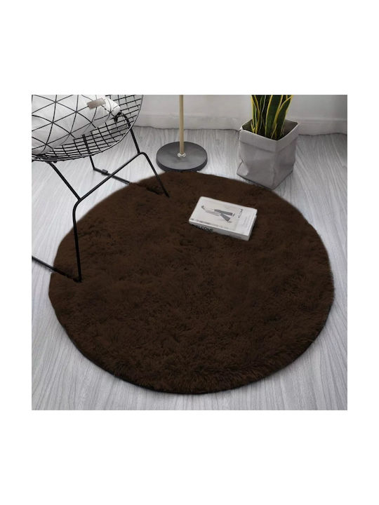 Strado Carpets Rug Round Shaggy Dark Brown