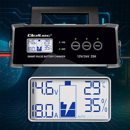 Qoltec Car Battery Charger 12/24V 25A