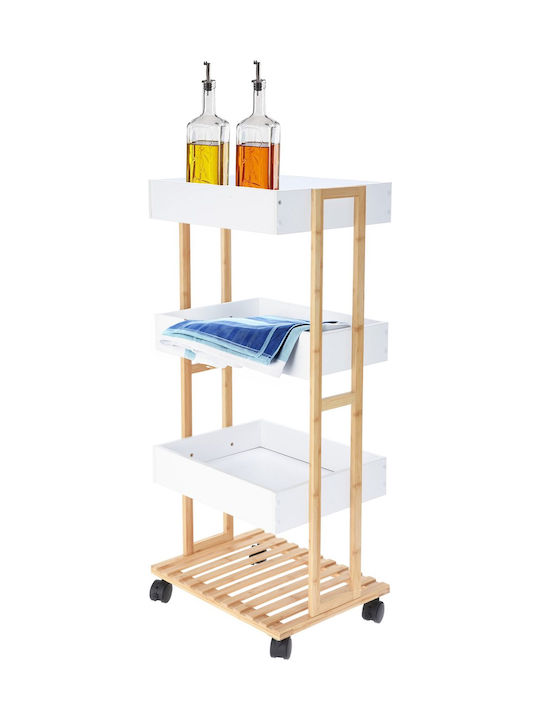Excellent Houseware Troleu De Bucătărie Din Lemn Capacitate 4 Alb 39x30x87cm