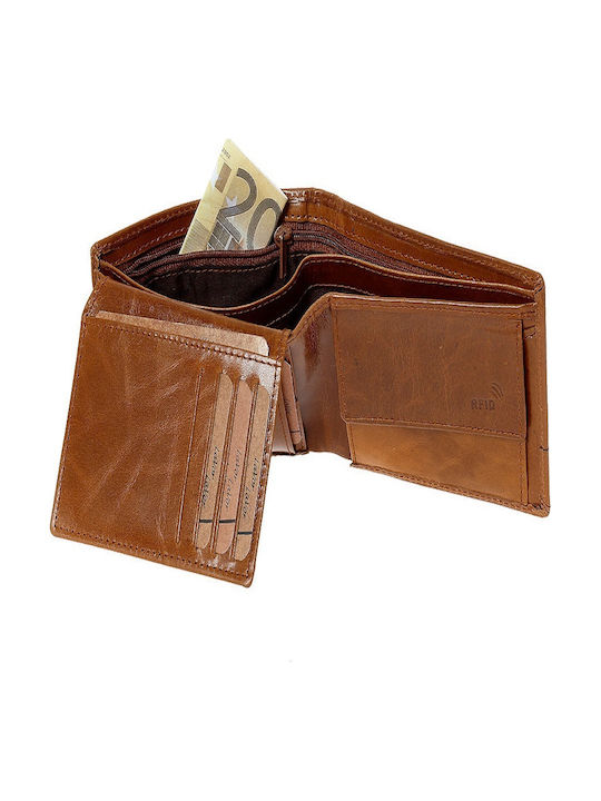 Leather Men's Wallet with RFID Tabac Brown