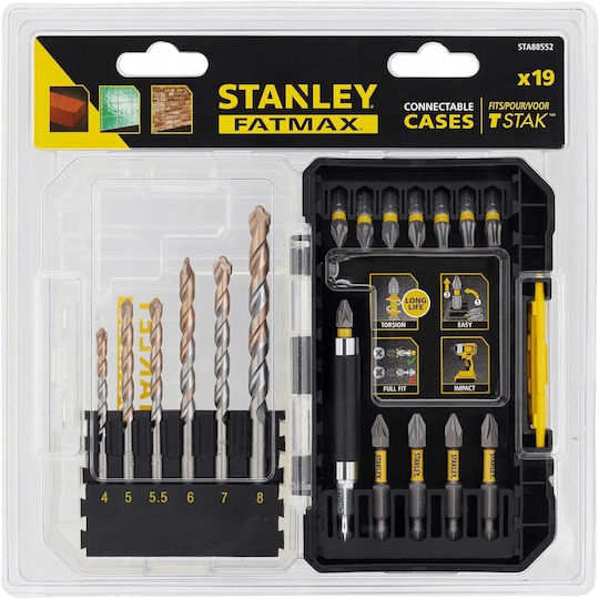 Stanley Set 19 Impact Bits 1/4" + Masonry Drill Bits Sta88552-xj