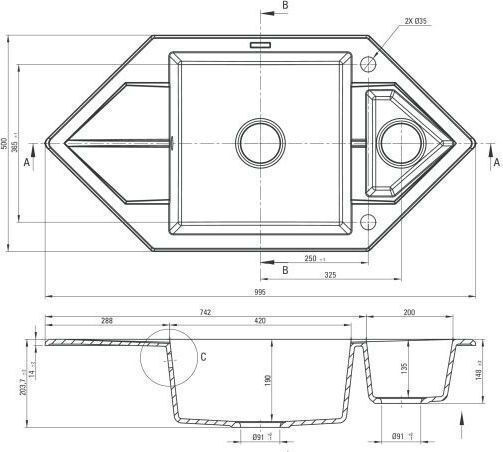 Deante Küchenspüle Drop-In Ecke 99,5x50cm Deante Küchenspüle Drop-In Ecke 99,5x50cm