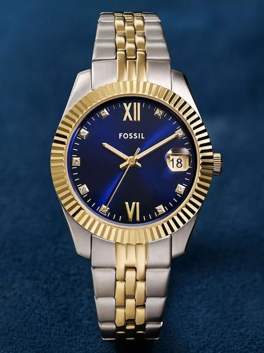 Fossil Three Γυναικείο Ρολόι Μπαταρίας με Χρυσό Μεταλλικό Μπρασελέ