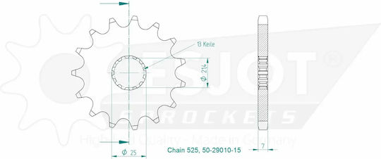 Esjot Front Steel Sprocket 525 Raw 15 Teeth 50-29010-15