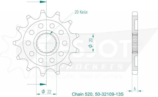 Esjot Front Steel Sprocket 520 Raw 13 Teeth 50-32109-13s