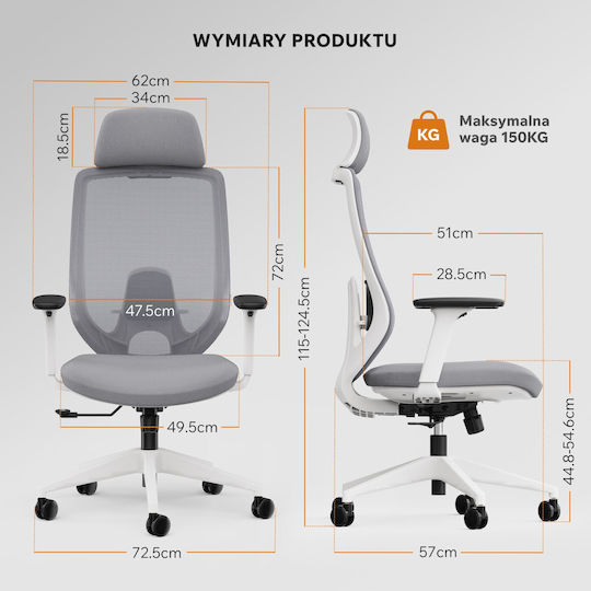 SENSE7 Nakai Scaun De Birou Cu Brațe Reglabile Albă