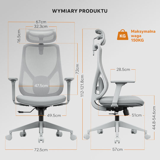 SENSE7 Moyo Καρέκλα Γραφείου με Ρυθμιζόμενα Μπράτσα Gray