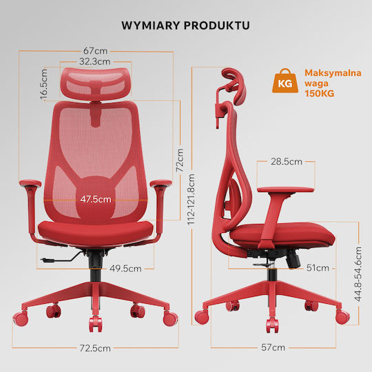 SENSE7 Moyo Офис Стол С Регулируеми Подлакътници Червен