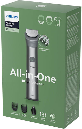 Philips Series 5000 Σετ Επαναφορτιζόμενης Κουρευτικής Μηχανής Ασημί MG5931/15