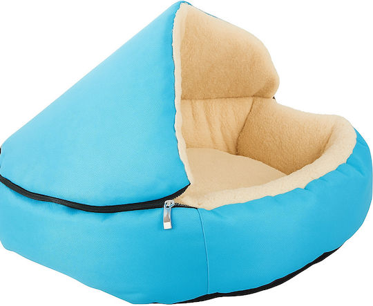 Pat Pentru Câini și Pisici Zola Cu Baldachin Detasabil 54 X 13 Cm Material Moale Rotund Albastru Crem