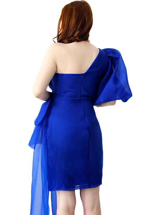 Sommer Mini Abend Damenkleid Offener Rücken mit Rüschen Blau