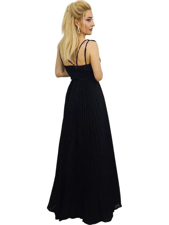 Summer Maxi Evening Satin Drape with Mesh Dress Black