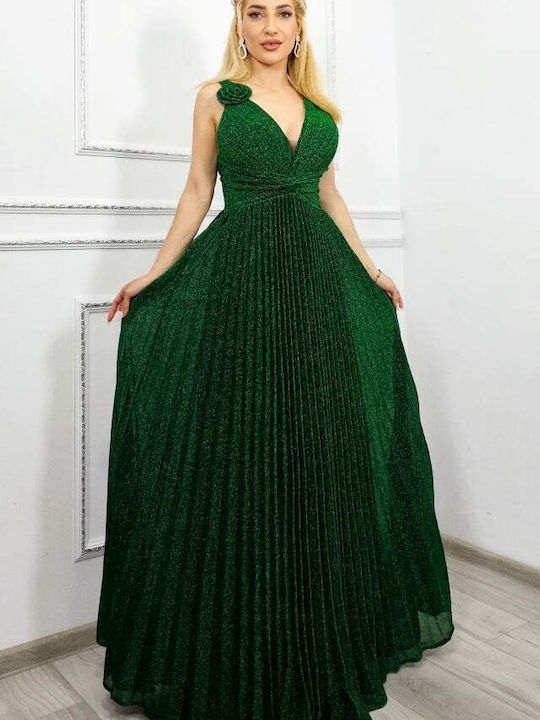 Sommer Maxi Abendkleid Satin Wickel mit Masche Grün