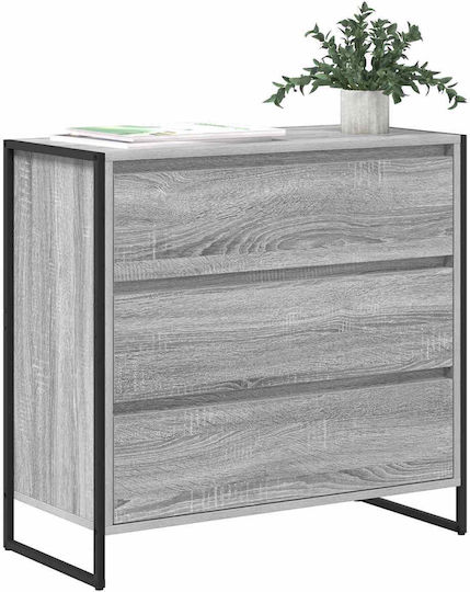 Wooden & Metallic Chest of Drawers Gray Sonoma 79x36x75.5cm