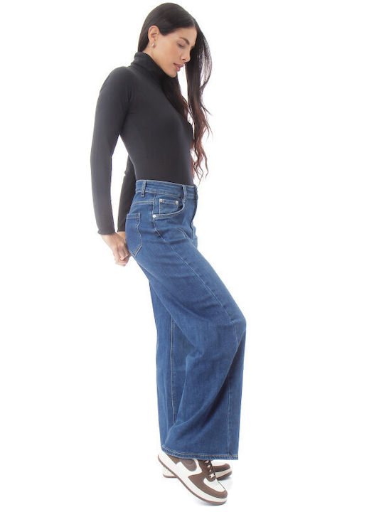 Μπλε Wide Leg Ψηλόμεσο Τζιν Παντελόνι
