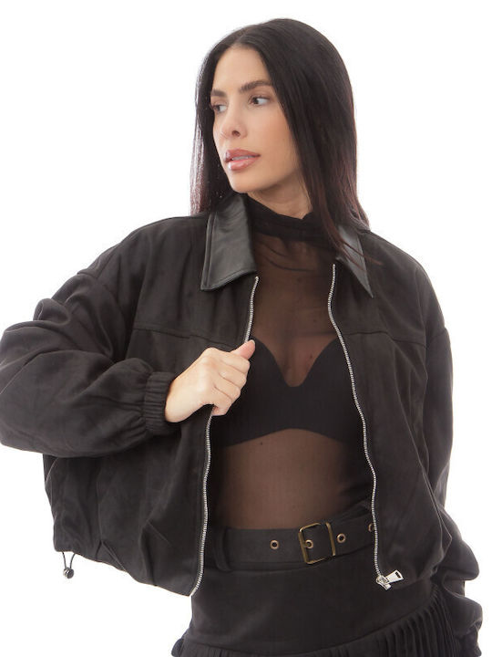 Suede Γυναικείο Μπουφάν για Χειμώνα Μαύρο