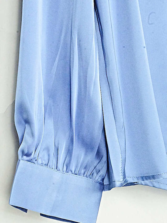 Women's Satin Long Sleeve Shirt Sky Blue
