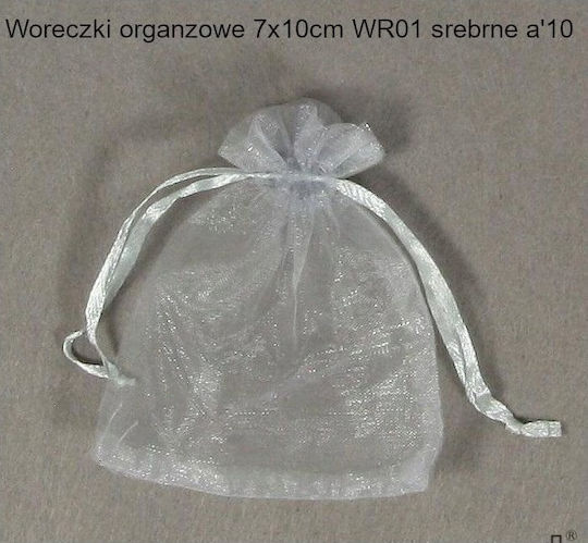 Stoff Tasche für Geschenke Silber 7x10cm. 10Stück