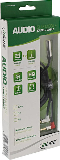 InLine Audio Cable 3.5mm Female - 2x 3.5mm Male Black 2m 99251B