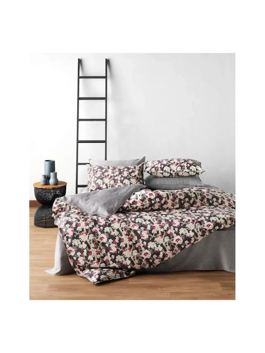 Kentia Umeko Pillowcase Set Oxford Anthracite Grey - White - Magenta - Beige 50x70cm.