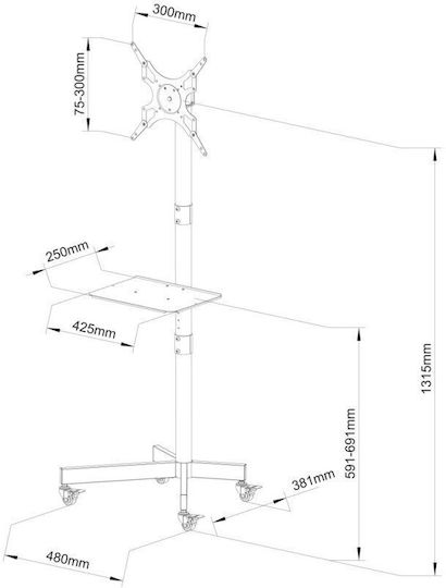 Techly ICA-TR201 Βάση Τηλεόρασης Δαπέδου έως 60" και 40kg Μαύρο