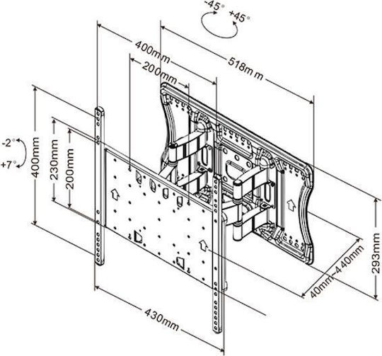 Multibrackets M VESA Super Slim Tilt & Turn Plus MB-4227 Suport TV de perete cu braț până la 65" și 40kg Negru