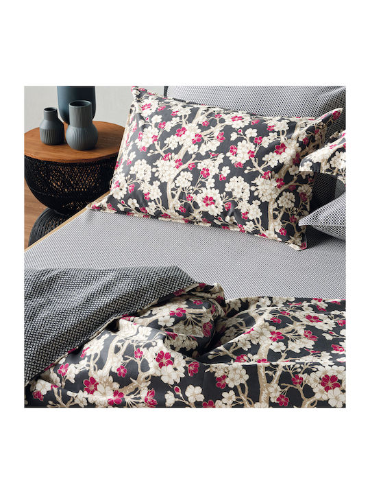 Kentia Duvet Cover Set Cotton Queen with 2 Pillowcases 220x240 Umeko Anthracite Grey - White - Magenta - Beige