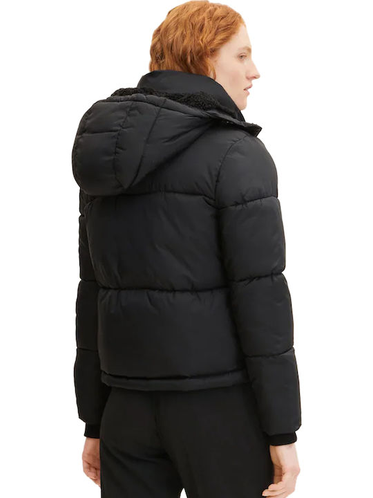 Arctic Women's Short Puffer Jacket for Winter with Detachable Hood Black