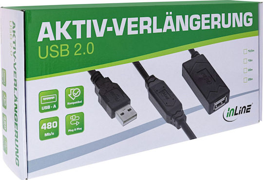 Manhattan USB 2.0 Cable USB-A Male - USB-A Female Black 25m