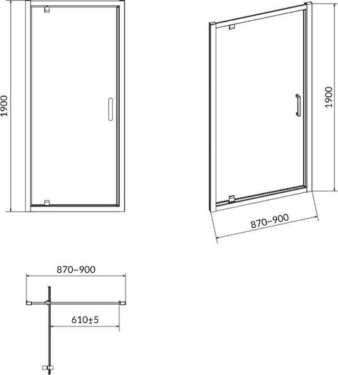 Cersanit Καμπίνα Ντουζιέρας με Ανοιγόμενη Πόρτα 90x190cm Cersanit Καμπίνα Ντουζιέρας με Ανοιγόμενη Πόρτα 90x190cm