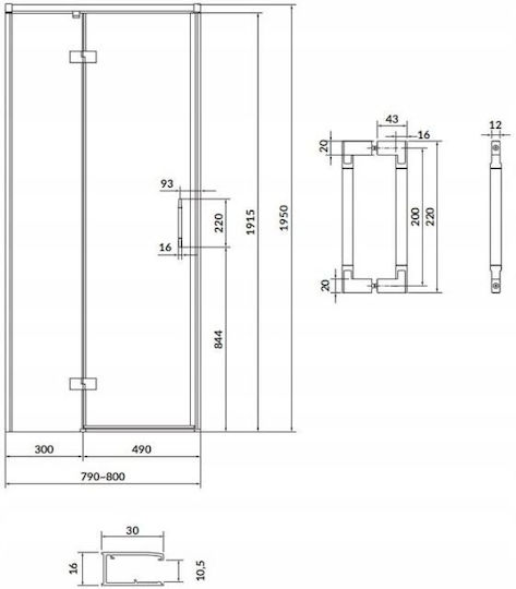 Cersanit Καμπίνα Ντουζιέρας με Ανοιγόμενη Πόρτα 80x195cm Chrome Cersanit Καμπίνα Ντουζιέρας με Ανοιγόμενη Πόρτα 80x195cm Chrome