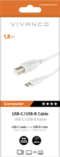 Vivanco Typ C USB-zu-USB-B Druckerkabel 1,8 m Weiß